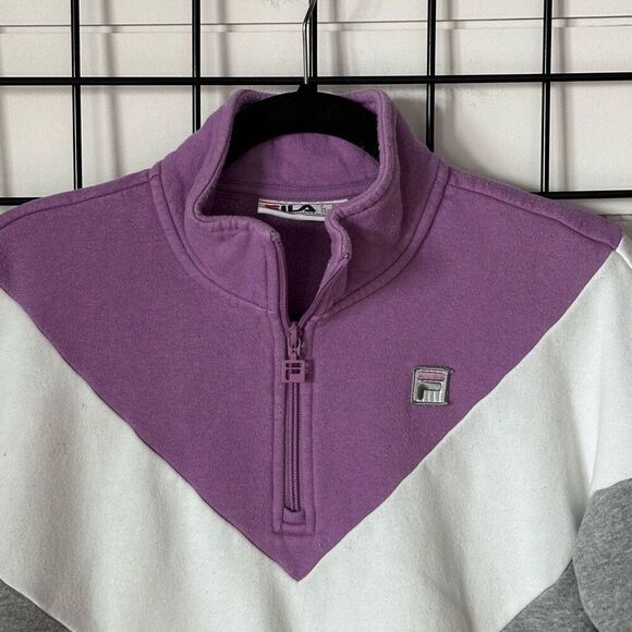 VTG Fila 1/4 Zip Sweatshirt Womens M Purple Colorblock 80s Grandma Core - Picture 2 of 10